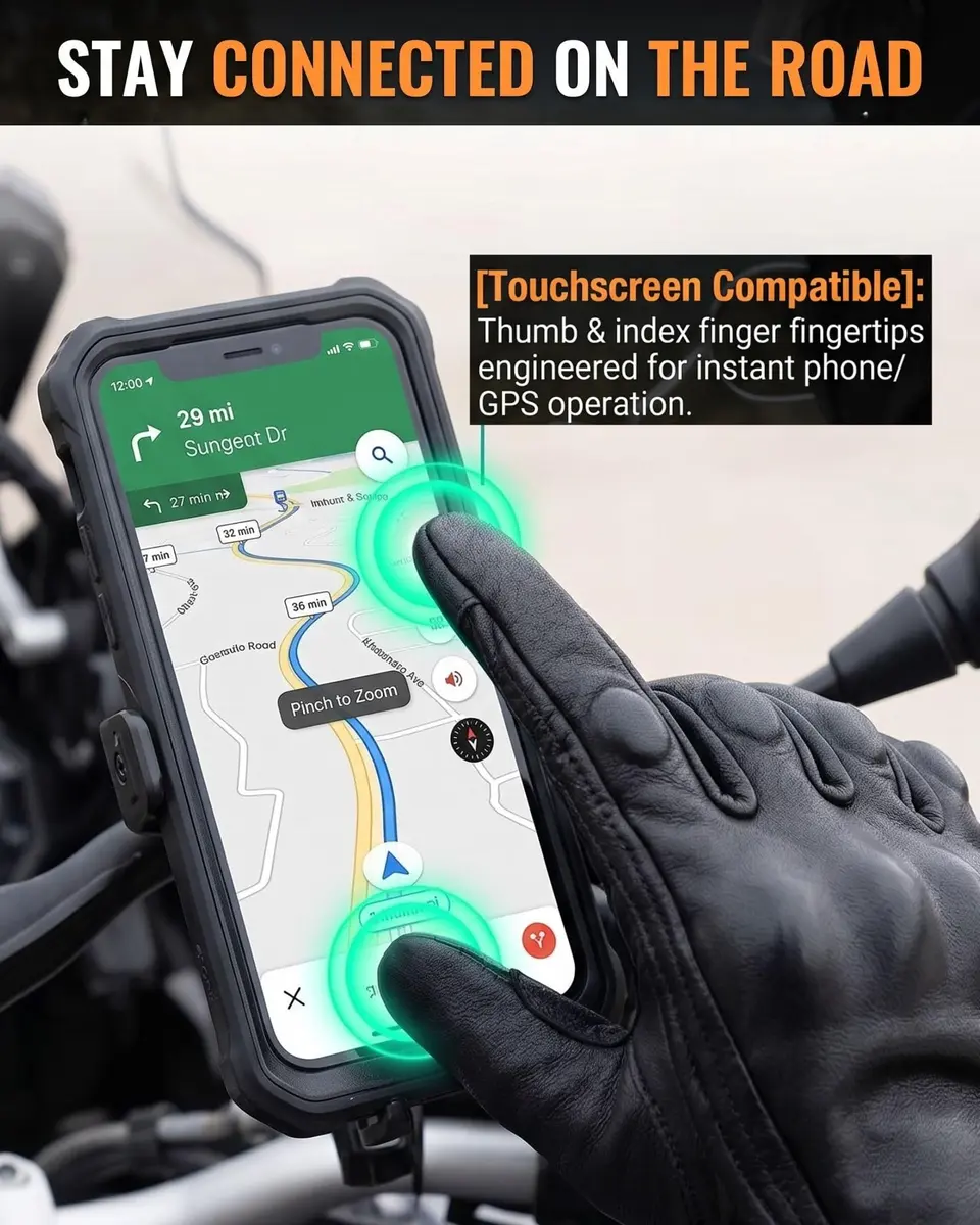 Superbike Men's Goatskin Leather Touchscreen Motorcycle Gloves Black | Durable, Flexible & Impact-Absorbing - view 2