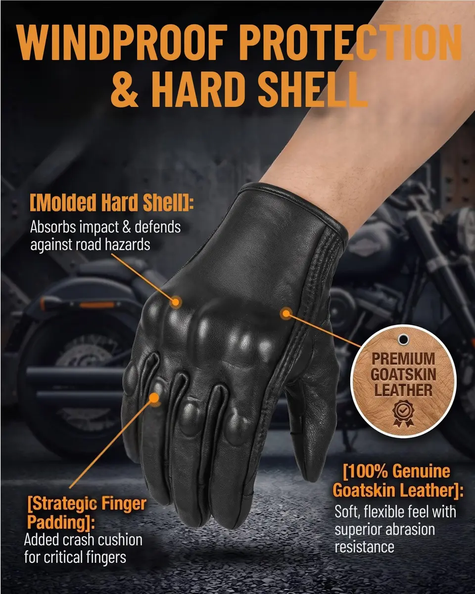Superbike Men's Goatskin Leather Touchscreen Motorcycle Gloves Black | Durable, Flexible & Impact-Absorbing - view 3
