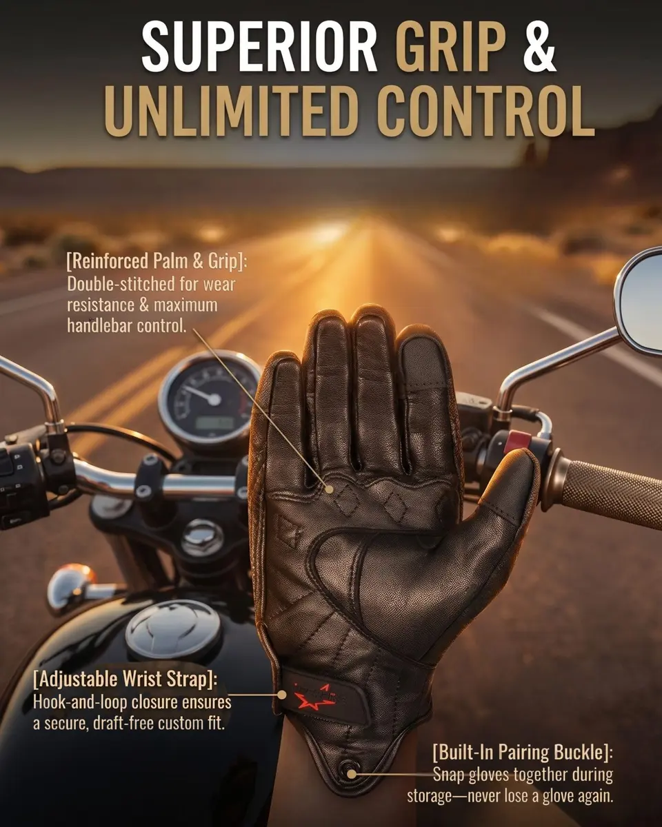 Superbike Men's Goatskin Leather Touchscreen Motorcycle Gloves Black | Durable, Flexible & Impact-Absorbing - view 4