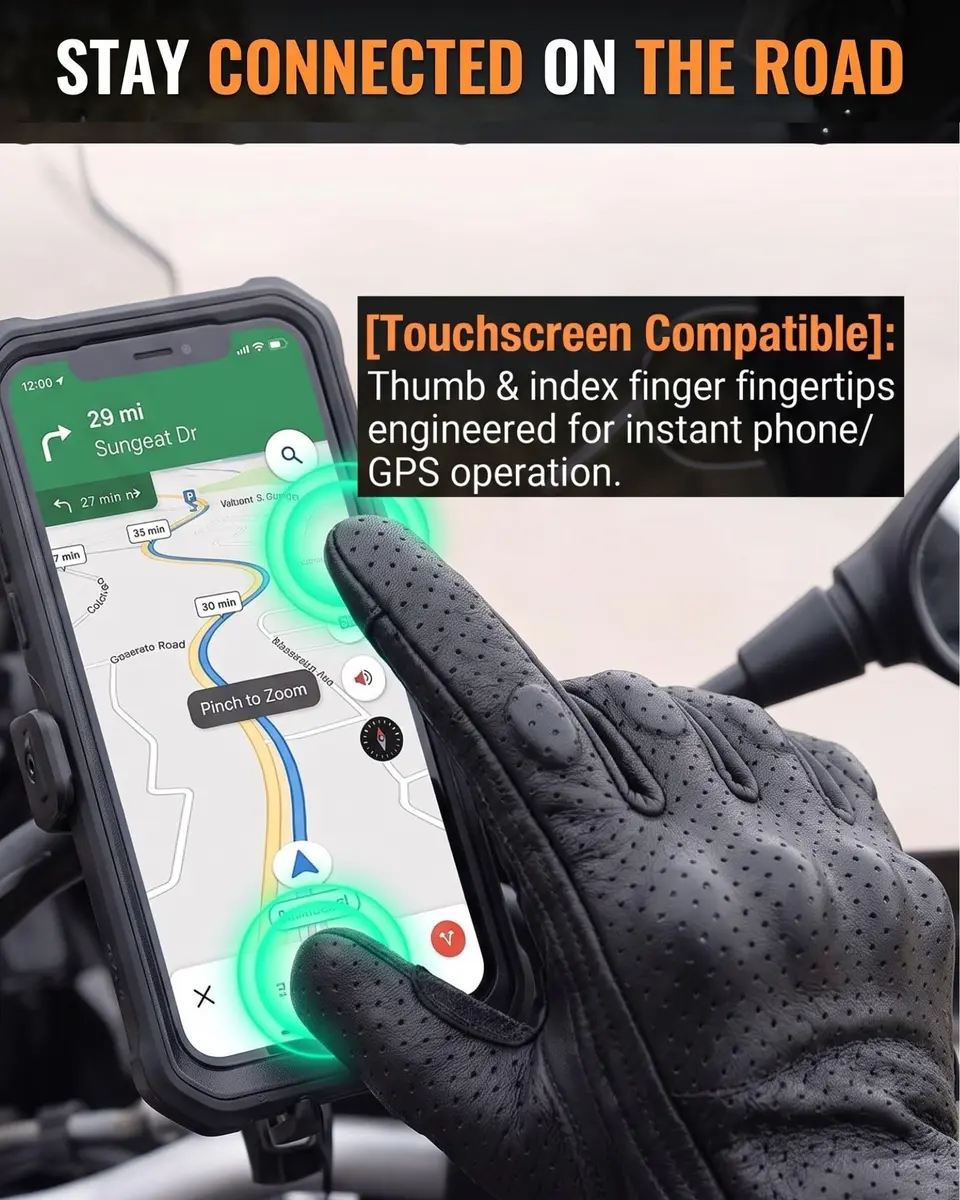 Superbike Men's Goatskin Leather Touchscreen Motorcycle Gloves Black, Perforated | Durable & Breathable for Indian Riders - view 2