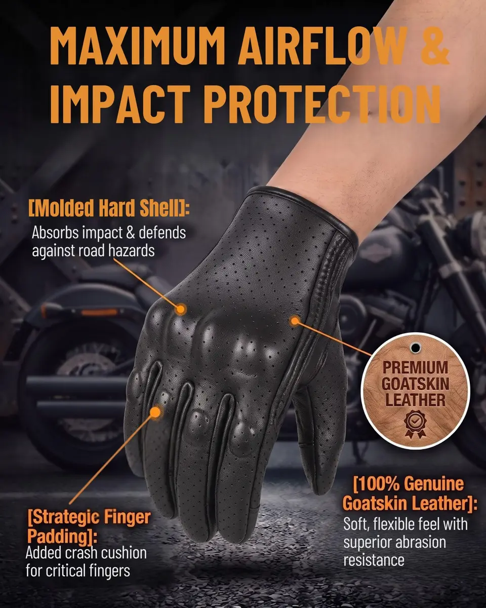 Superbike Men's Goatskin Leather Touchscreen Motorcycle Gloves Black, Perforated | Durable & Breathable for Indian Riders - view 3