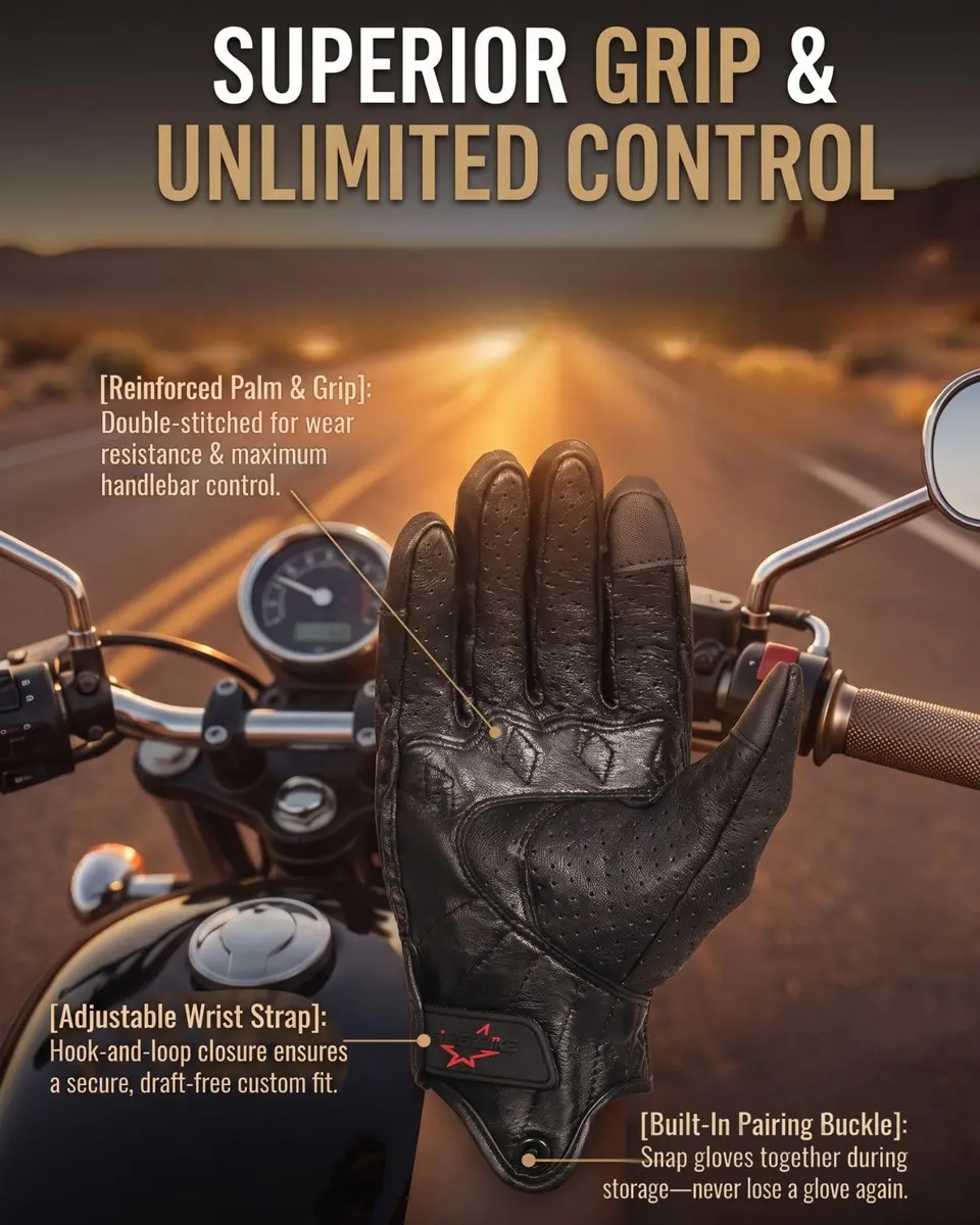 Superbike Men's Goatskin Leather Touchscreen Motorcycle Gloves Black, Perforated | Durable & Breathable for Indian Riders - view 4