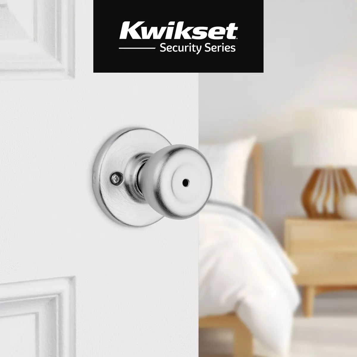 Kwikset Tylo Interior Privacy Door Knob, Satin Chrome | Classic Round Security Doorknob with Push Button Lock - view 6