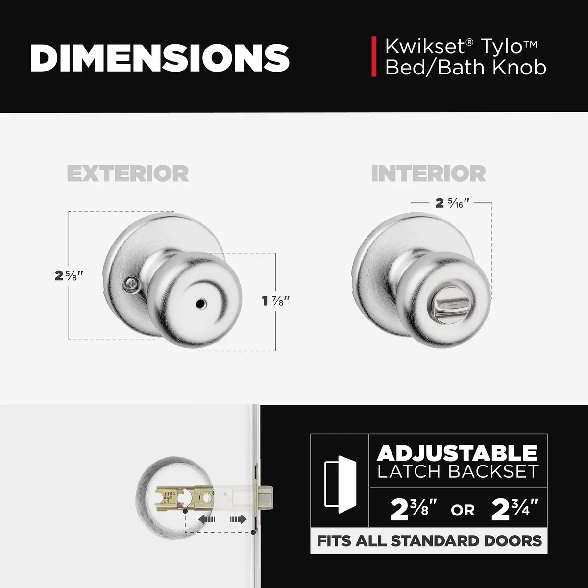 Kwikset Tylo Interior Privacy Door Knob, Satin Chrome | Classic Round Security Doorknob with Push Button Lock - view 2