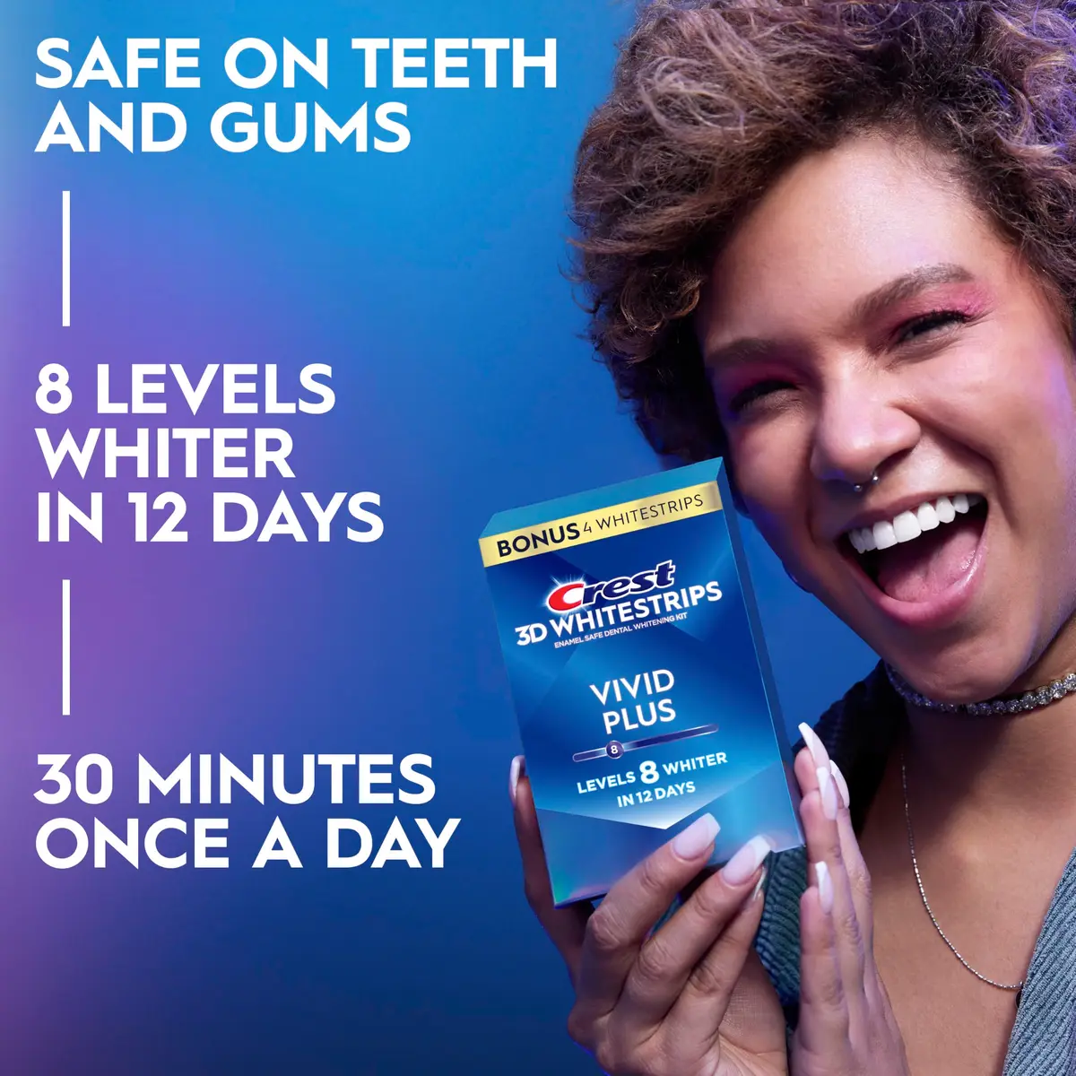 Crest 3D Whitestrips Vivid Plus Teeth Whitening Kit 24 Count (24 Strips) | 8 Levels Whiter in 12 Days - view 2