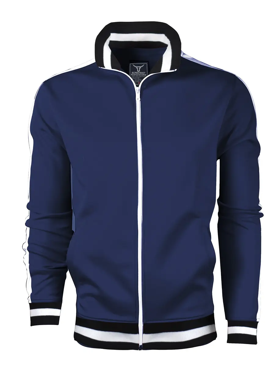 SCREENSHOT Mens Urban Hip Hop Track Jacket Slim Fit Side Taping Basic-Navy 2XL - view 2