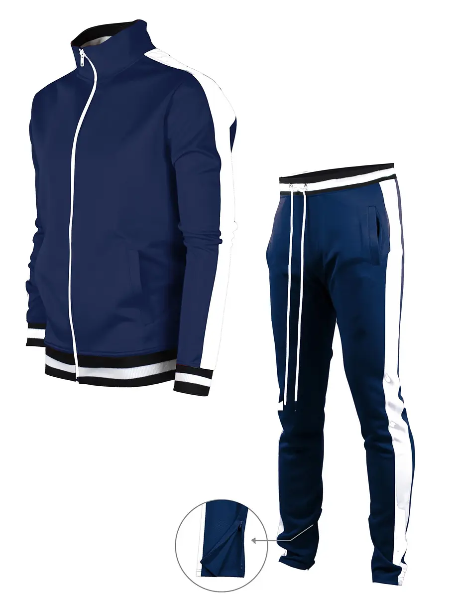 SCREENSHOT Mens Urban Hip Hop Track Jacket Slim Fit Side Taping Basic-Navy 2XL - view 3