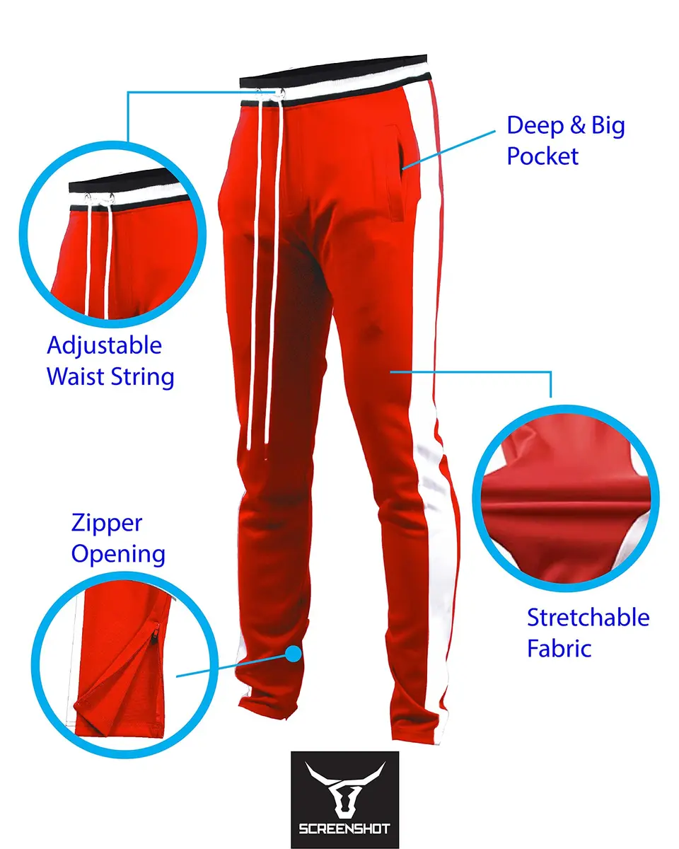 SCREENSHOT Men's Athletic Slim Fit Workout Track Pants S41700-Red XL | Urban Style, Flexibility & Comfort - view 7