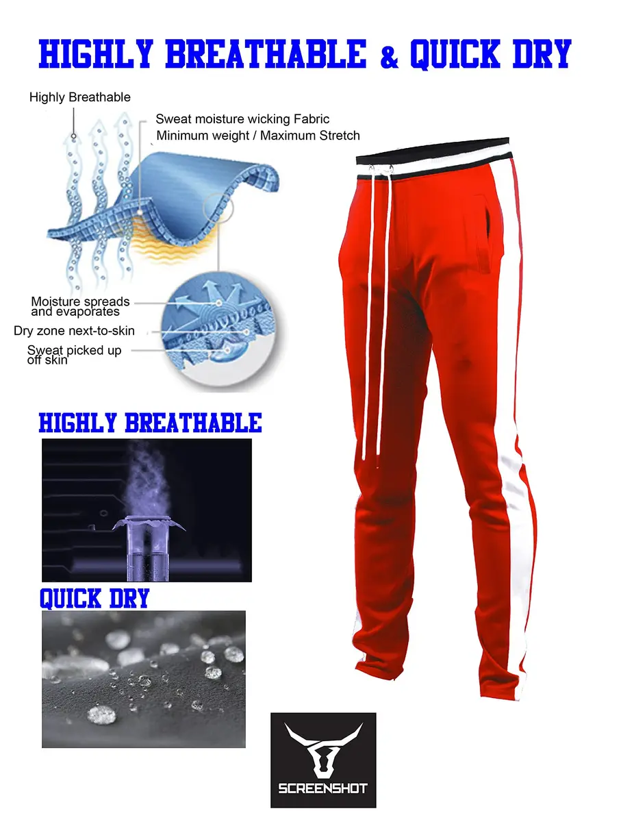 SCREENSHOT Men's Athletic Slim Fit Workout Track Pants S41700-Red XL | Urban Style, Flexibility & Comfort - view 4