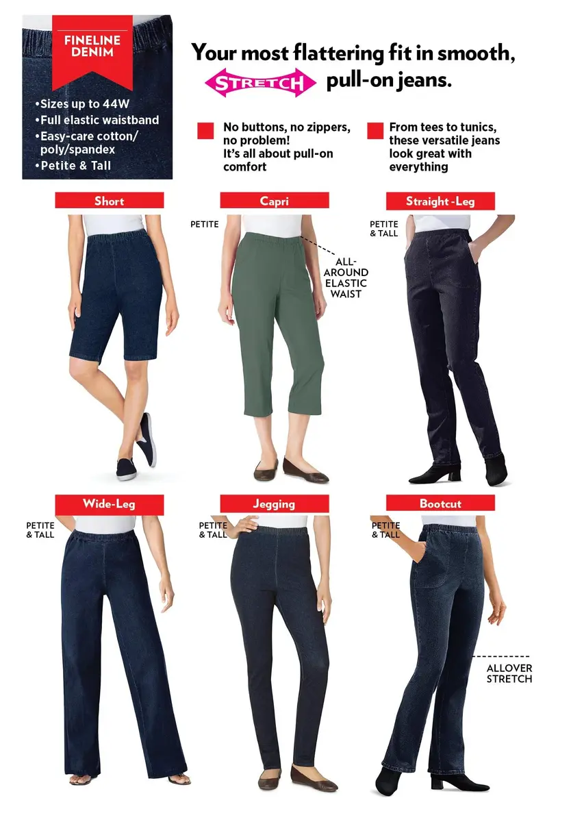 Woman Within Fineline Pull-On Elastic Waist Straight-Leg Stretch Denim Jeans Light Stonewash | Comfortable Plus Size Fit - view 7