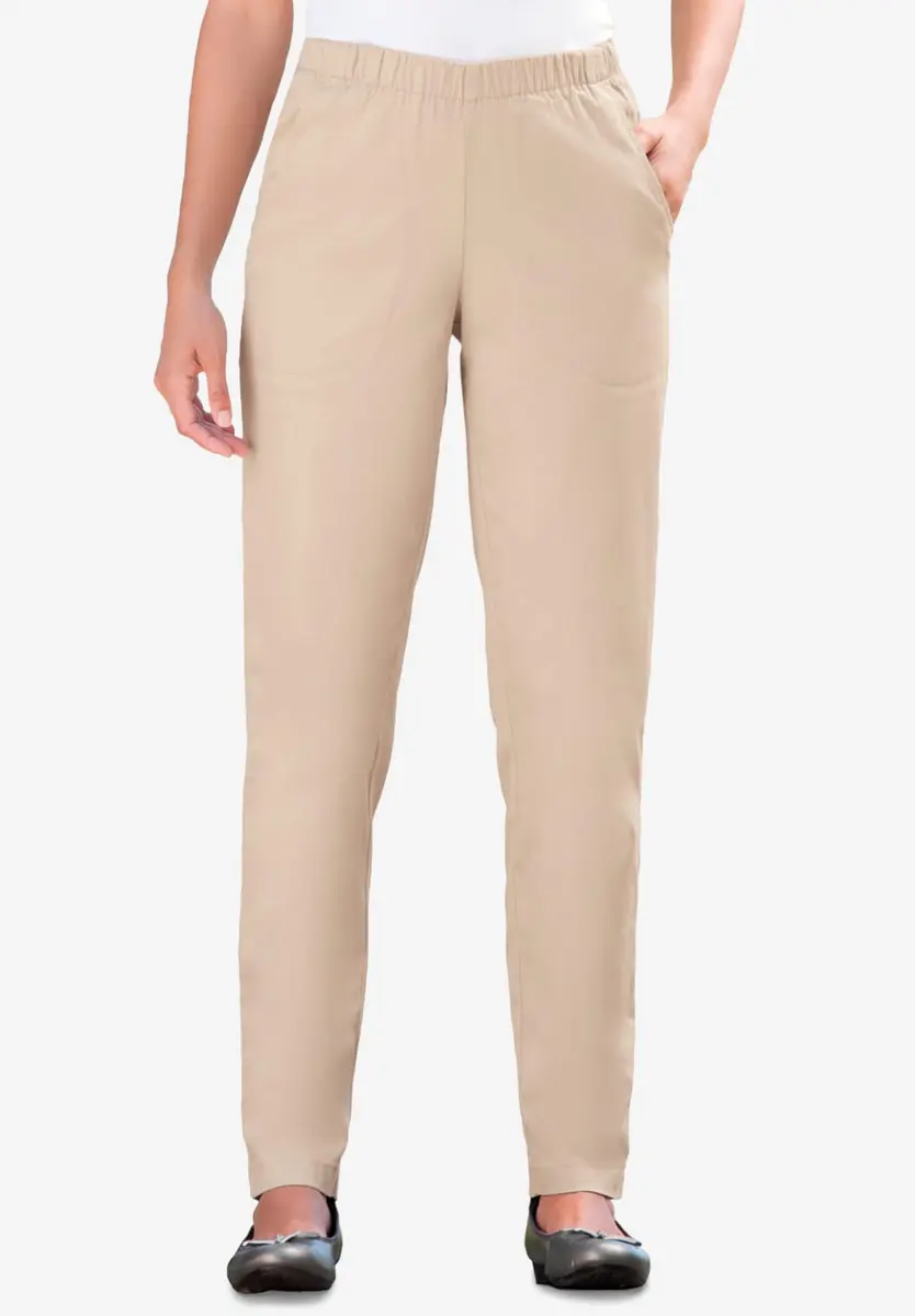 Woman Within Fineline Plus Size Straight-Leg Pull-On Elastic Denim Jeans | High-Rise Comfort Fit (70-120 chars) - view 5