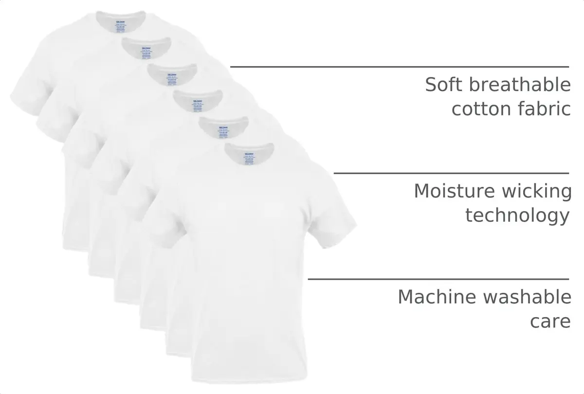 Gildan Men's Crew T-Shirts, Multipack, Style G1100, White (6-Pack), Small | Soft breathable cotton, moisture-wicking comfort - view 4
