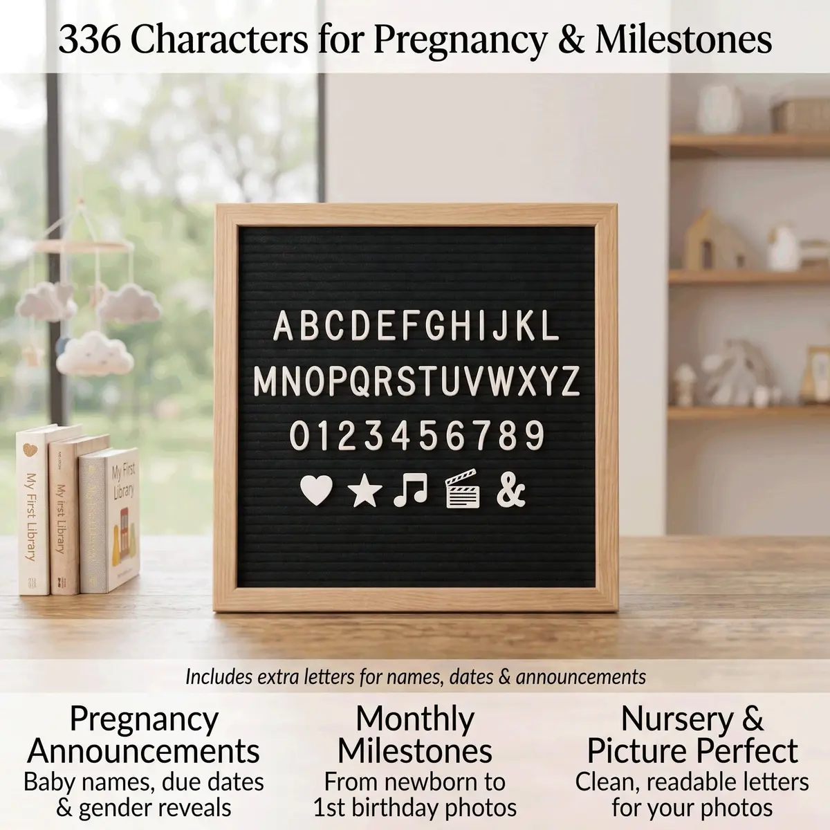 C CRYSTAL LEMON Black Felt Letter Board 10x10in (25x25cm) | Baby Announcement Sign with 336 Letters - view 8
