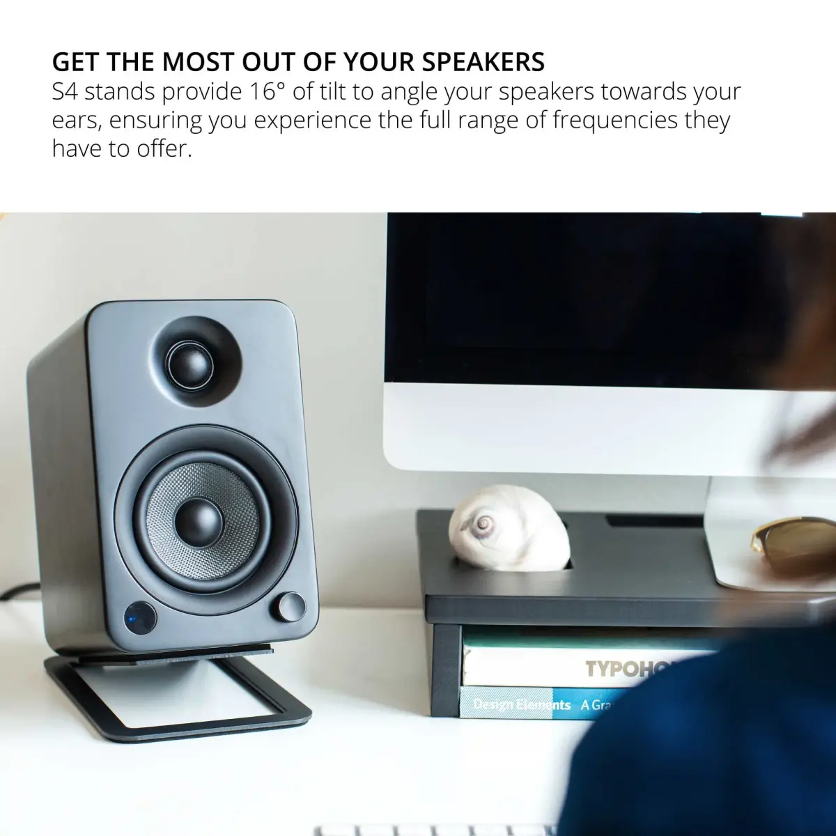 Kanto S4 Tilted Desktop Speaker Stands Pair | 16° Upward Angle, 8 lbs Capacity, Damping Foam, 1/4"-20 Mount, Black - view 4