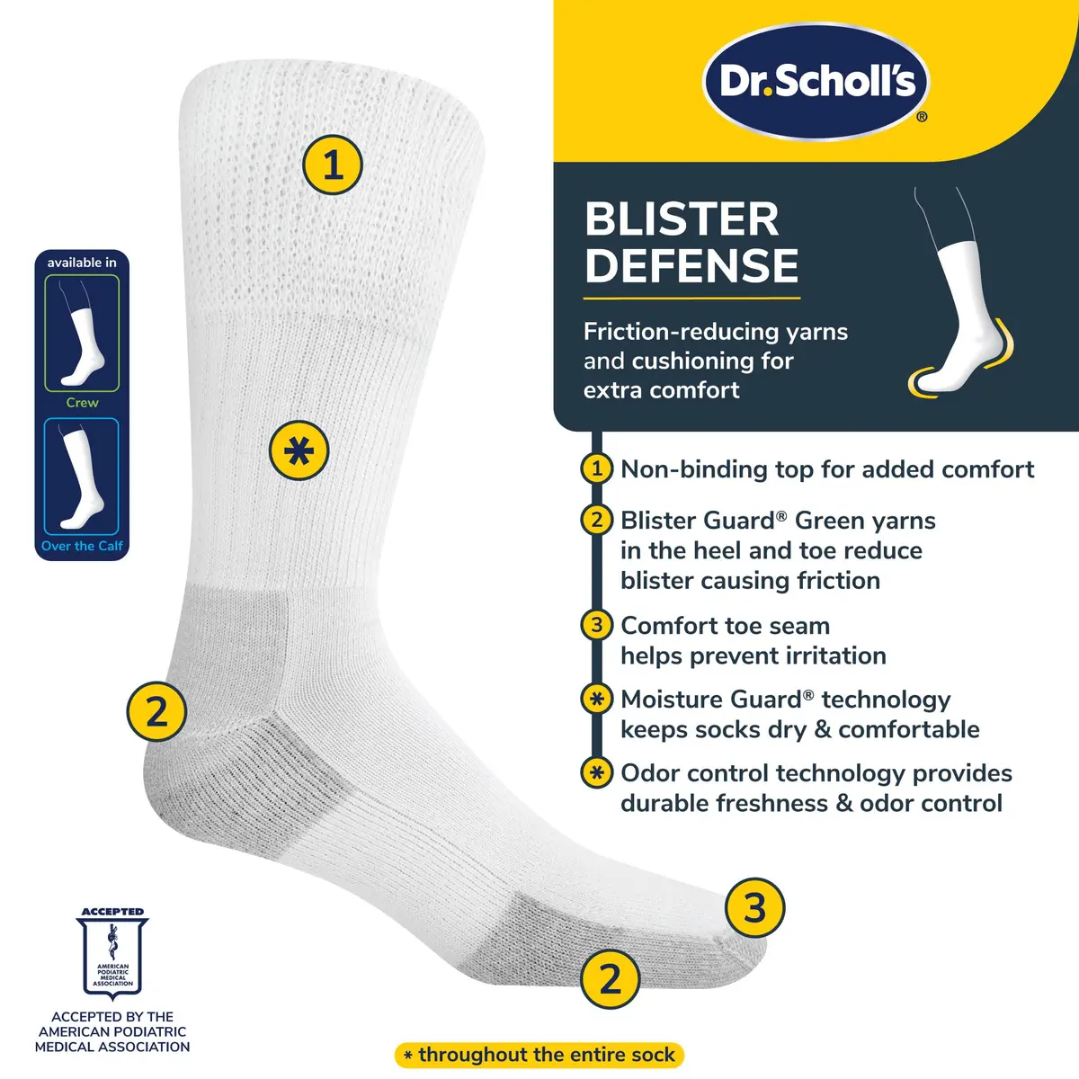Dr. Scholl's Men's Advanced Relief Casual Crew Socks 2 Pairs | Blister Guard® Support & Comfort - view 4