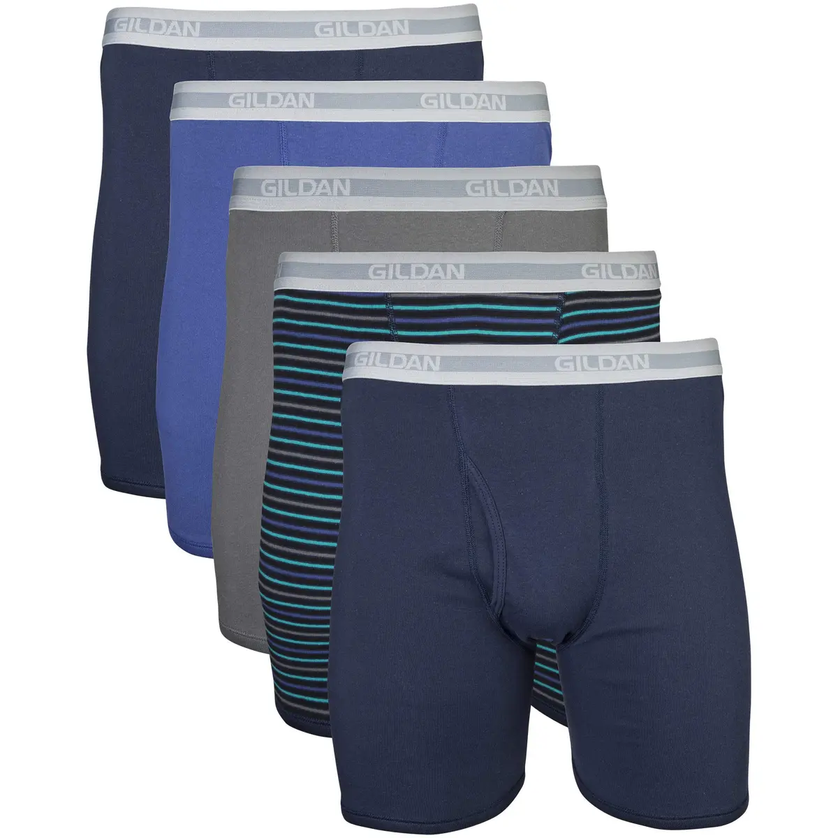 Gildan Men's Classic Length Boxer Briefs 5-Pack, 6" Inseam | Breathable Ring-Spun Cotton - main product image