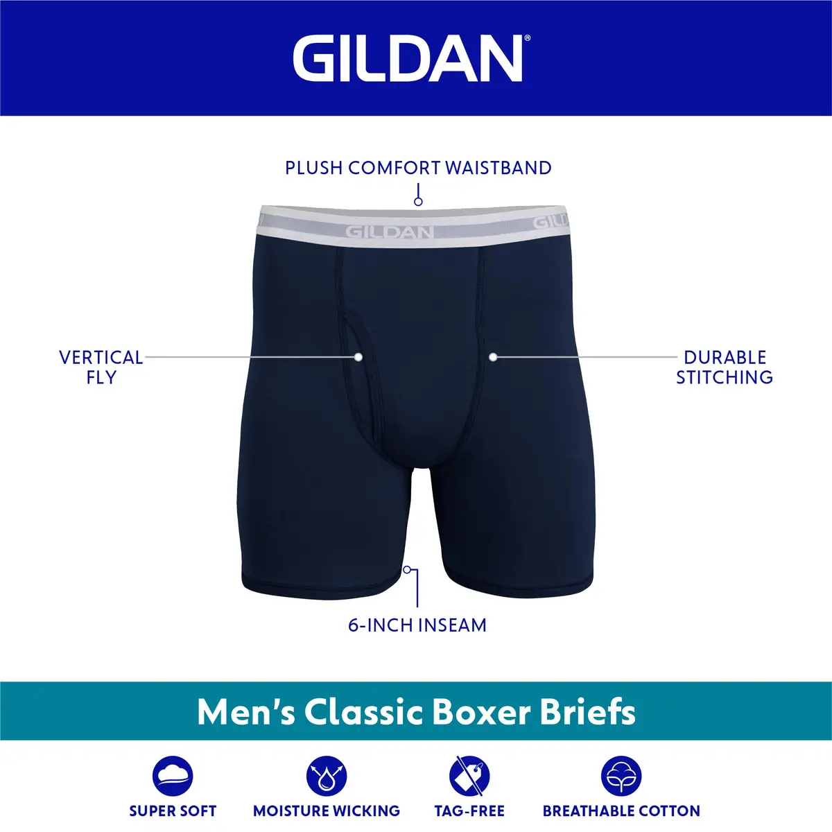 Gildan Men's Classic Length Boxer Briefs 5-Pack, 6" Inseam | Breathable Ring-Spun Cotton - view 3