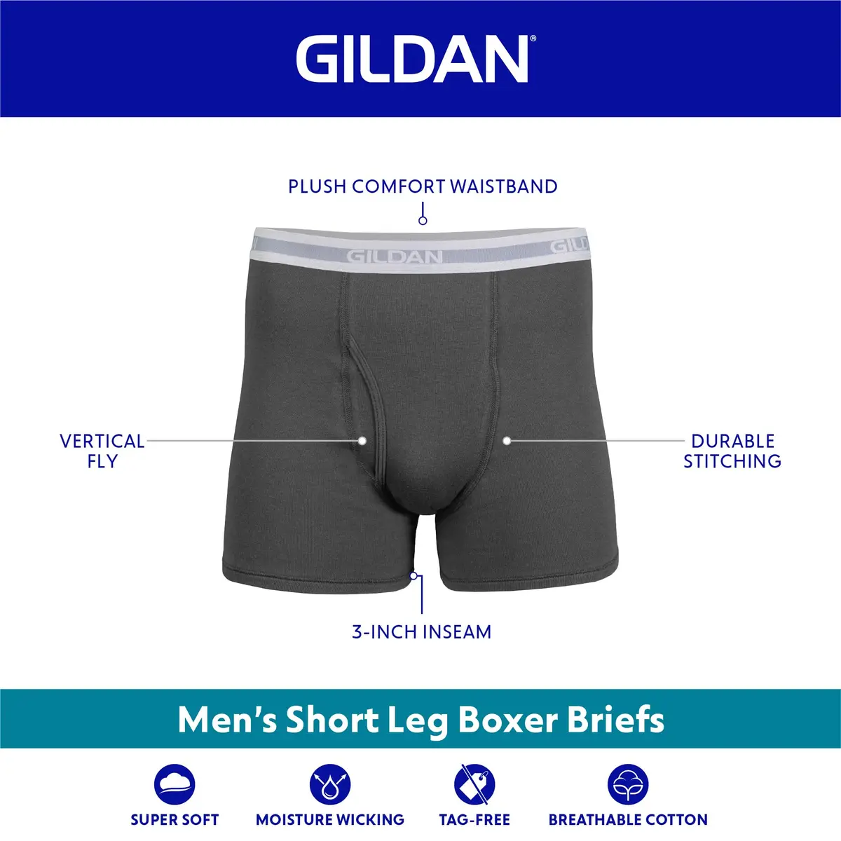 Gildan Men's Underwear Boxer Briefs, Multipack, Mixed Blue (5-Pack), Large | Moisture-Wicking Comfort for Men - view 3