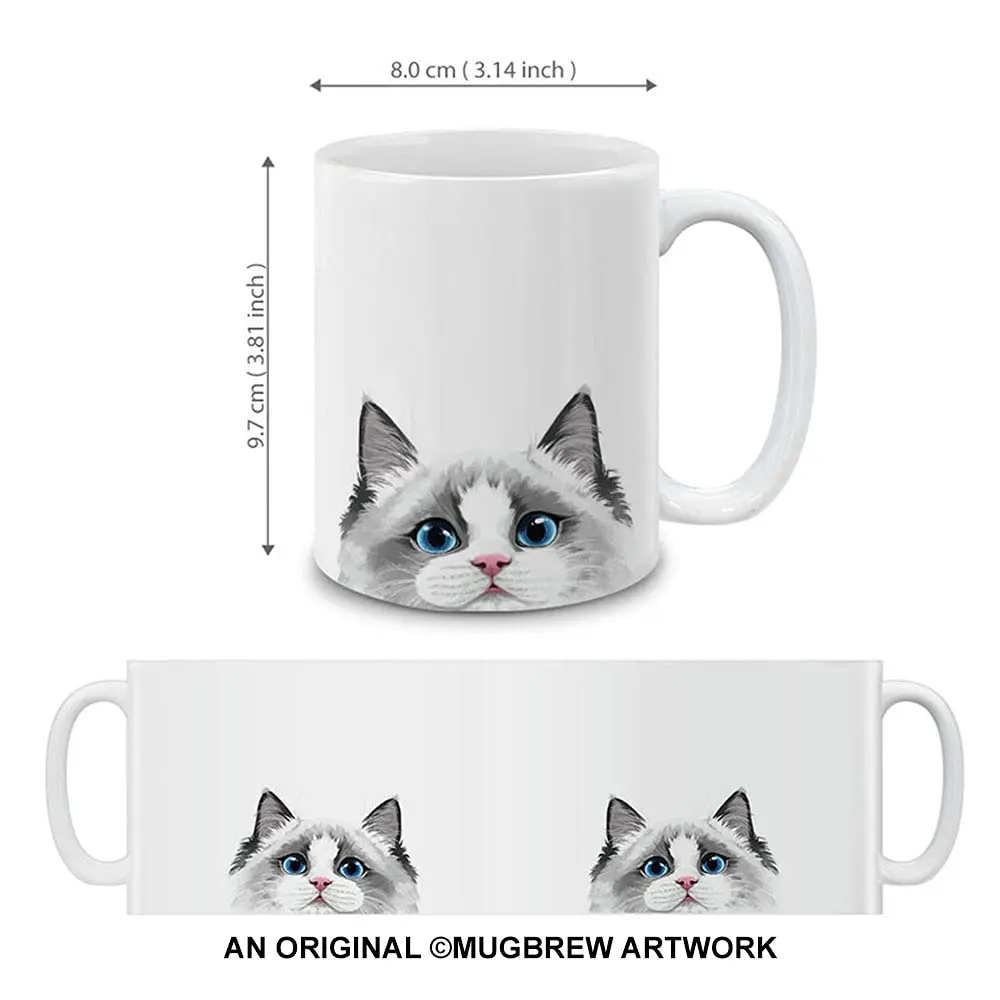 MUGBREW White Silver Point Ragdoll Cat Ceramic Coffee Mug Tea Cup, 11 OZ | Unique Art Deco Design - view 2