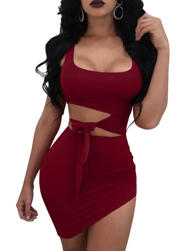 GOBLES Womens Sexy Bodycon Mini Club Tank Dress Wine Red | Flattering Fit & Club Ready - main product image