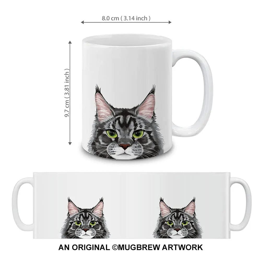 MUGBREW Black Silver Maine Coon Cat Ceramic Coffee Mug 11 OZ | Durable Heat-Press Design for Daily Use - view 2