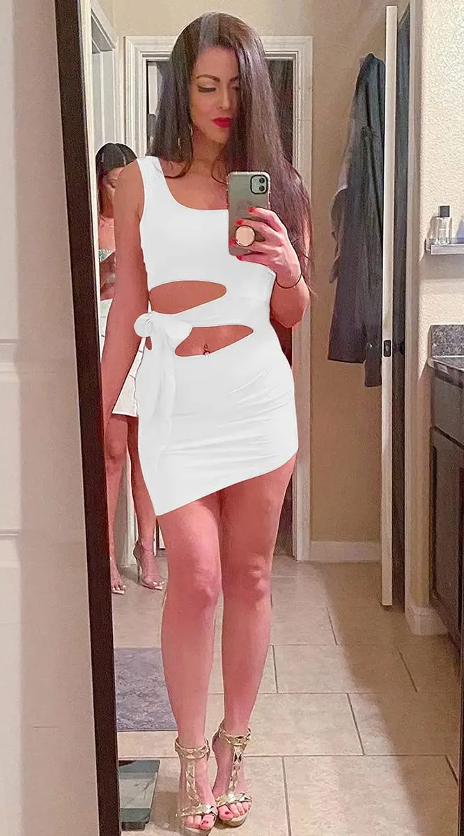 GOBLES White Bodycon Mini Dress | Sexy Club Tank Dress for Women in India - view 4