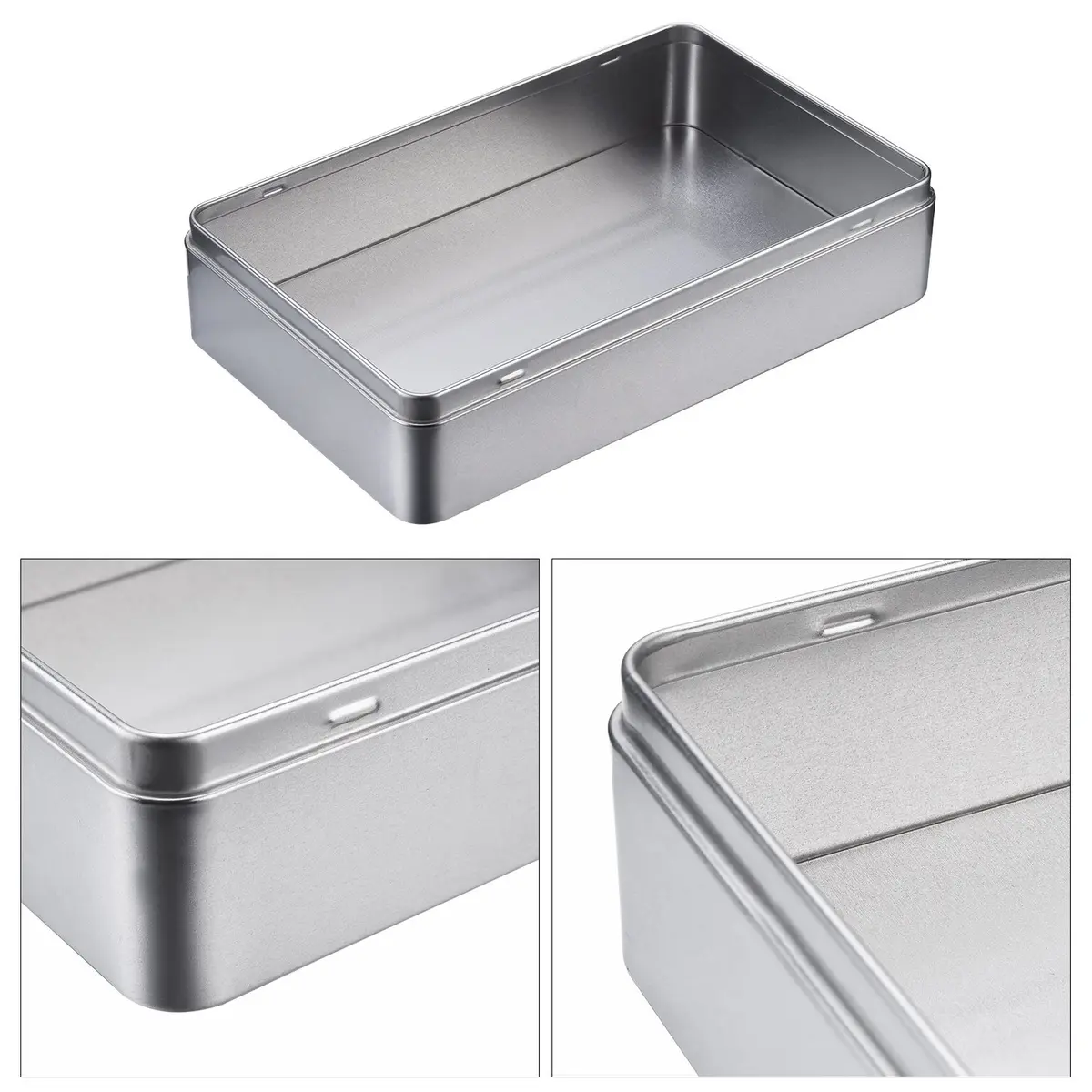 Hotop Silver Metal Tins with Lid Storage Box 215mm x 135mm x 48mm (8.5 x 5.3 x 1.9 Inch) | Classic Rectangular Containers for Gifts and Crafts - view 5