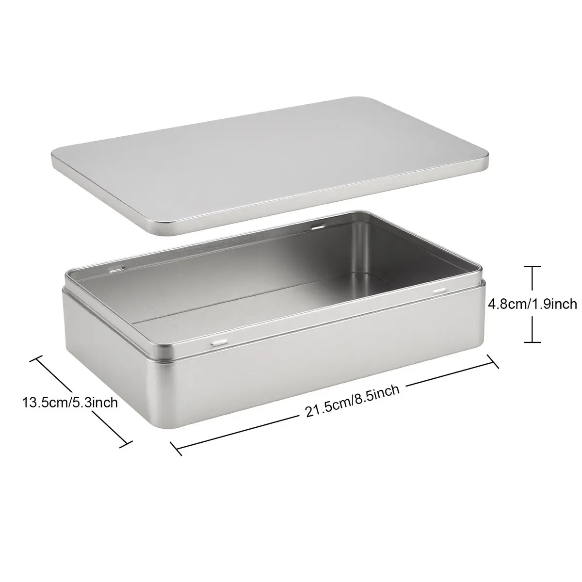 Hotop Silver Metal Tins with Lid Storage Box 215mm x 135mm x 48mm (8.5 x 5.3 x 1.9 Inch) | Classic Rectangular Containers for Gifts and Crafts - view 3