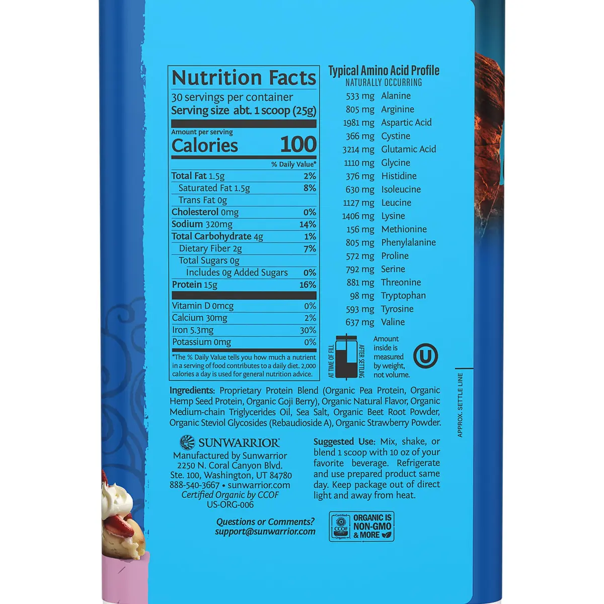 Sunwarrior Vegan Organic Protein Powder Plant-Based | Berry 30 Servings | BCAA & Hemp Seed - view 2