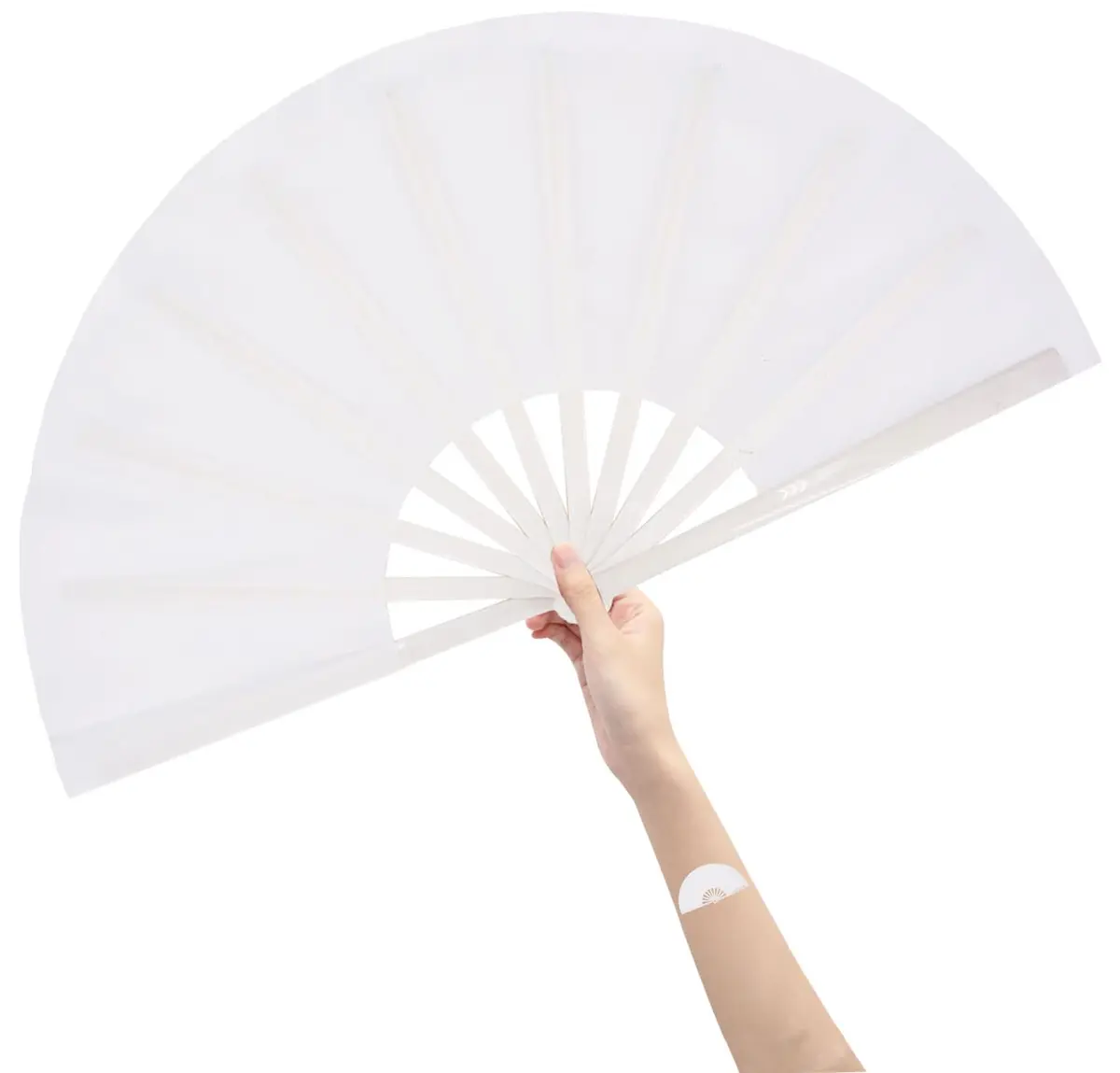 Amajiji Large Folding Hand Fan White 35cm (13.78 inches) | Rave Fan for Dance & Festivals - main product image