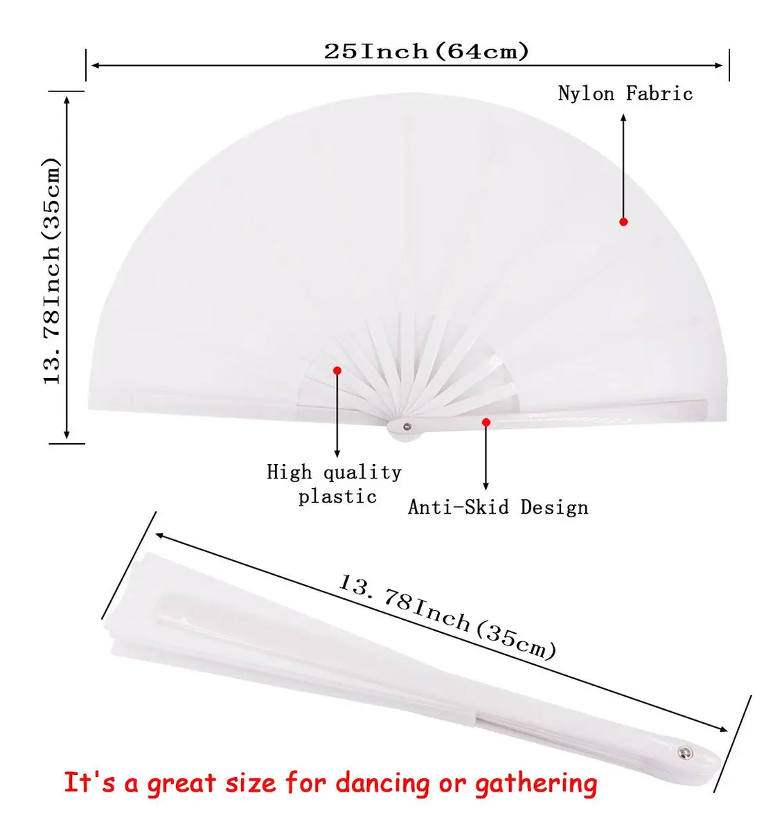 Amajiji Large Folding Hand Fan White 35cm (13.78 inches) | Rave Fan for Dance & Festivals - view 2