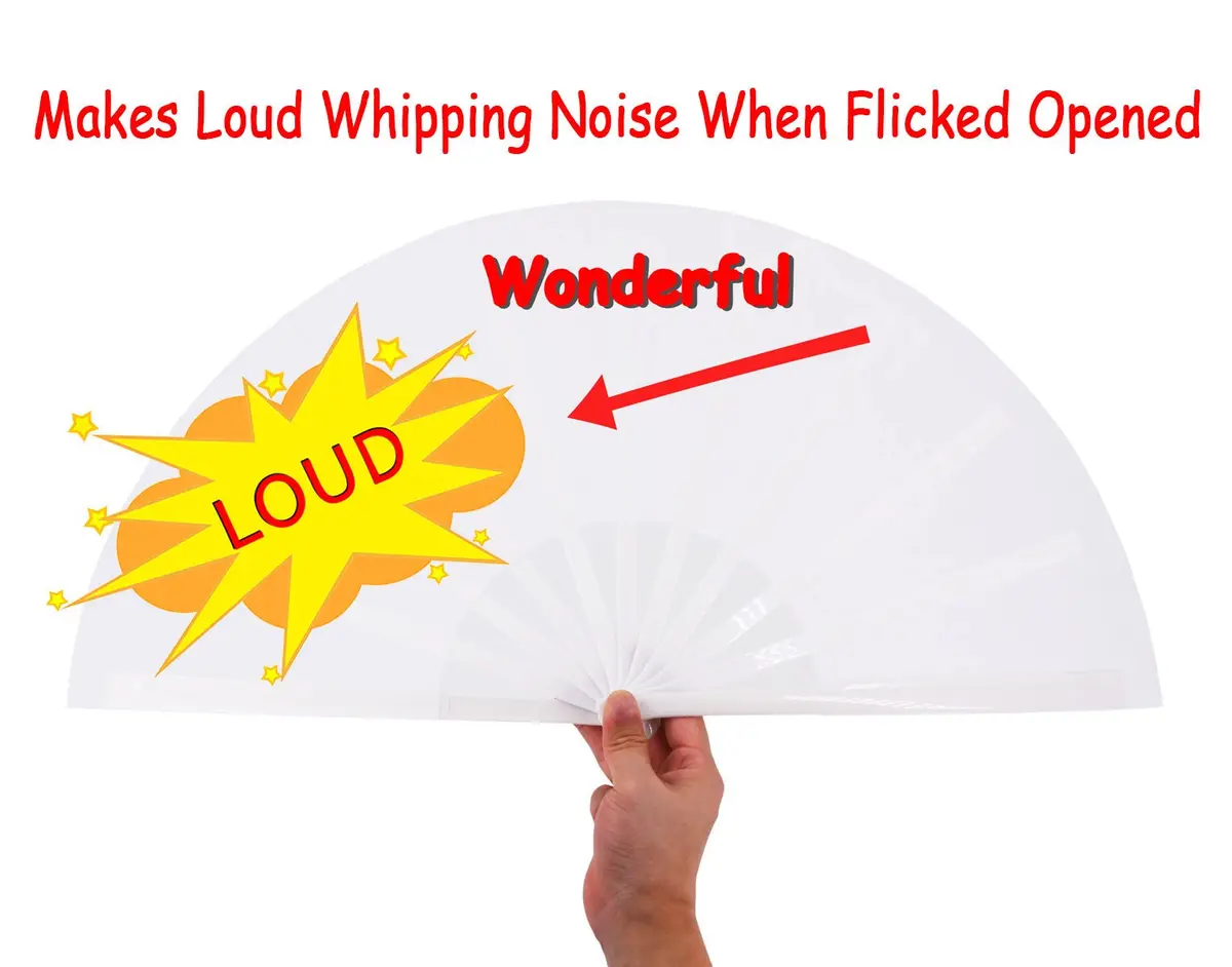 Amajiji Large Folding Hand Fan White 35cm (13.78 inches) | Rave Fan for Dance & Festivals - view 3