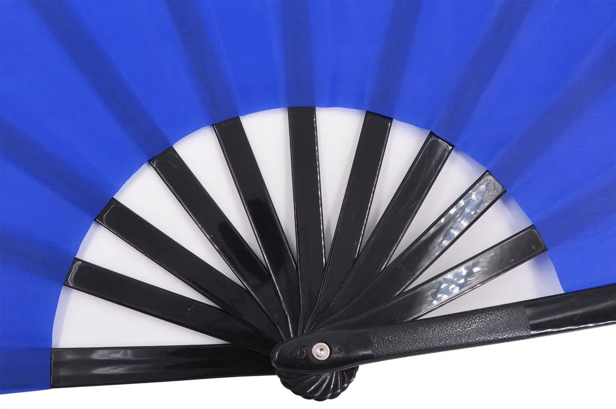 Amajiji Large Folding Fan Blue Nylon-Cloth Plastic Frame 35cm (13.78") | Quick-Open Handheld Fan for Dance & Festivals - view 4