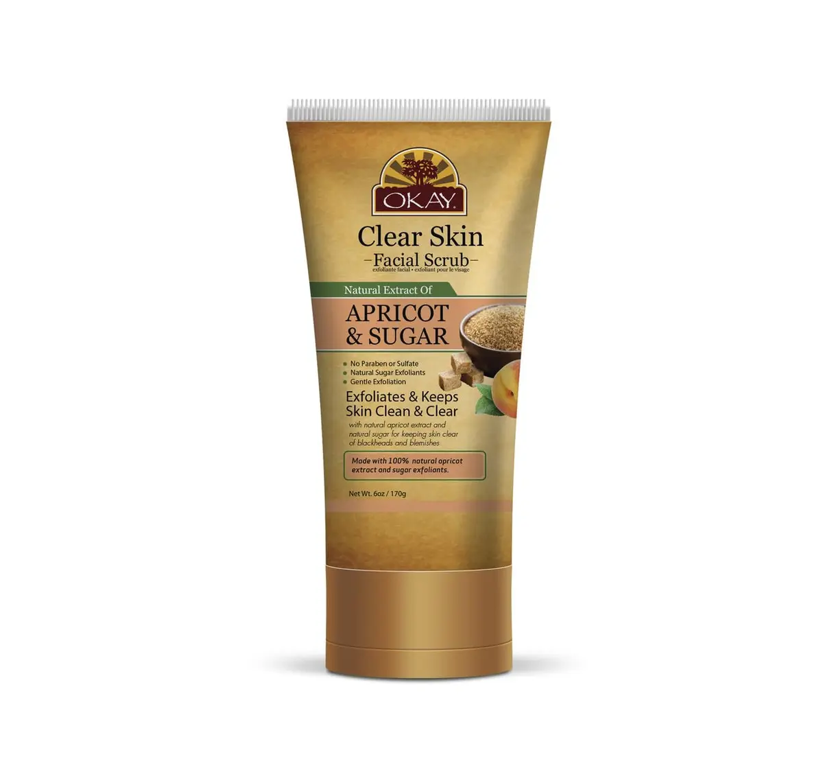 OKAY Apricot & Sugar Facial Scrub 6 oz | Gentle Exfoliator for Dead Skin Removal - main product image