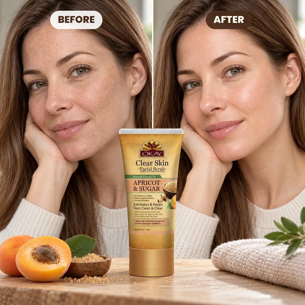 OKAY Apricot & Sugar Facial Scrub 6 oz | Gentle Exfoliator for Dead Skin Removal - view 6