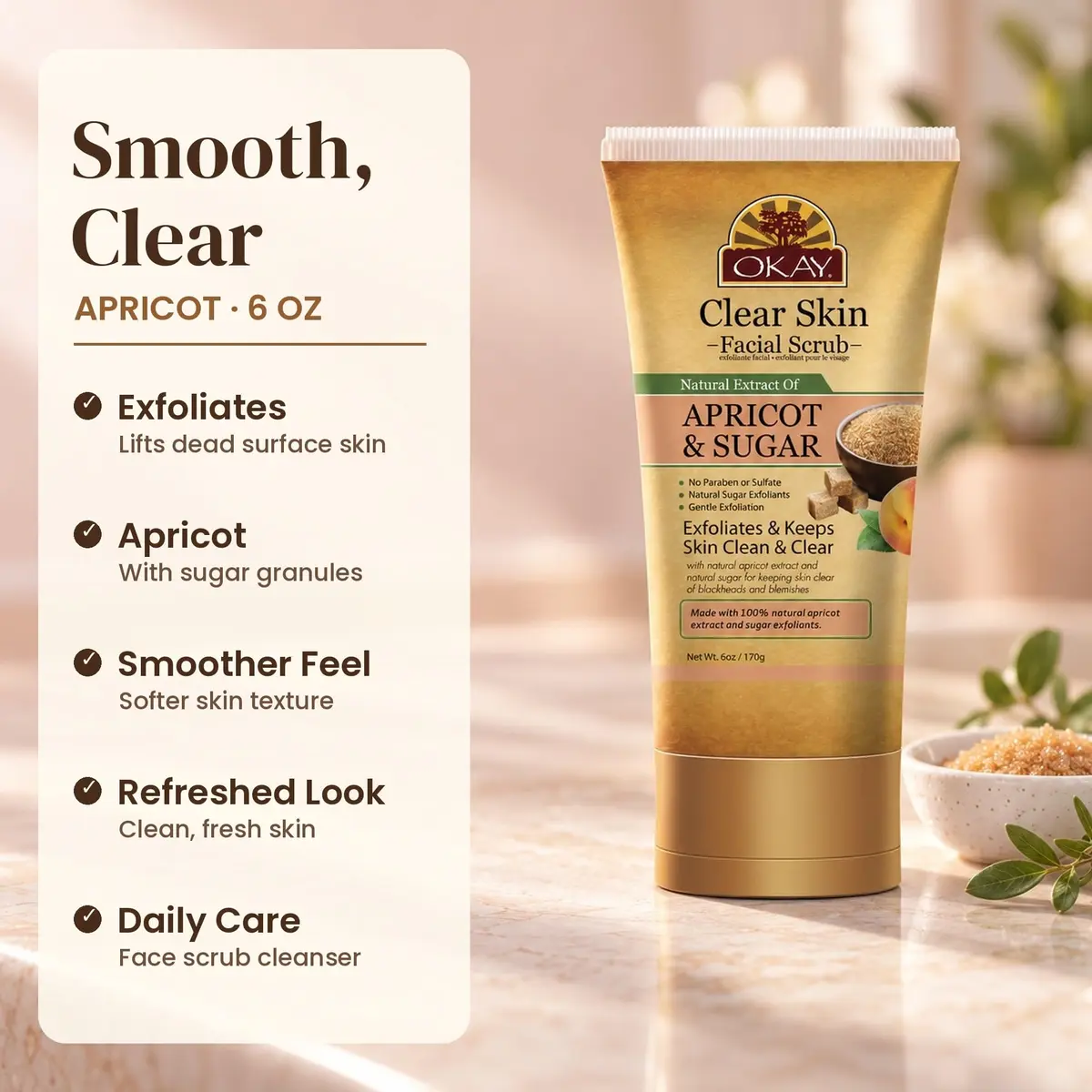 OKAY Apricot & Sugar Facial Scrub 6 oz | Gentle Exfoliator for Dead Skin Removal - view 2