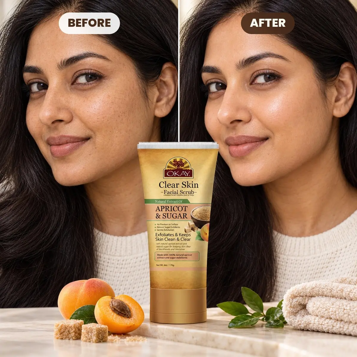 OKAY Apricot & Sugar Facial Scrub 6 oz | Gentle Exfoliator for Dead Skin Removal - view 4