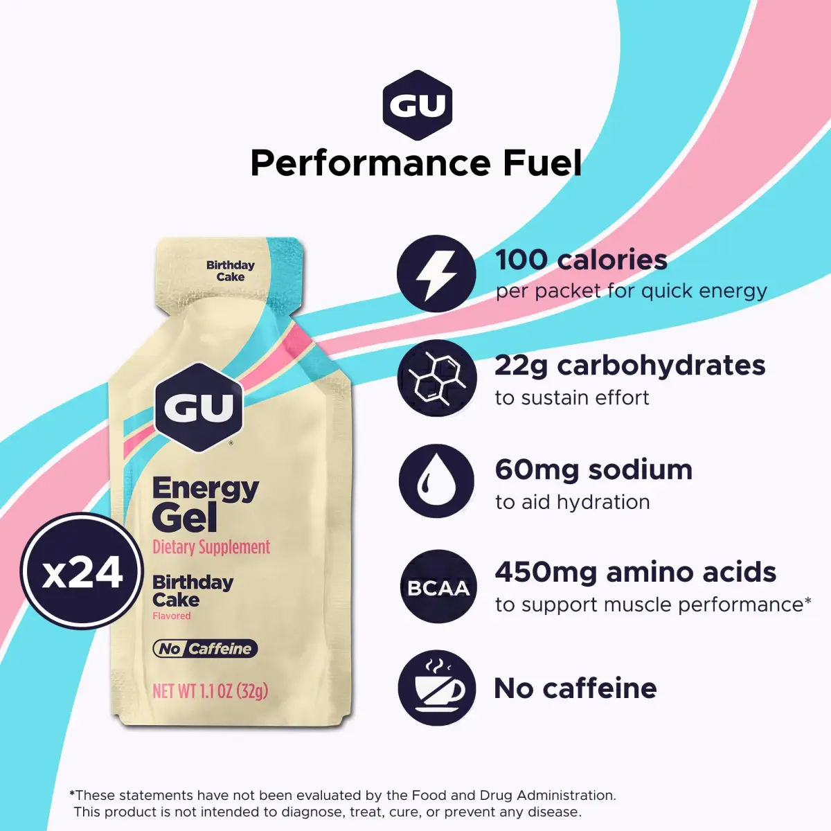 GU Energy Original Energy Gels Birthday Cake 24 Count | Dual Source Energy for Athletes - view 2