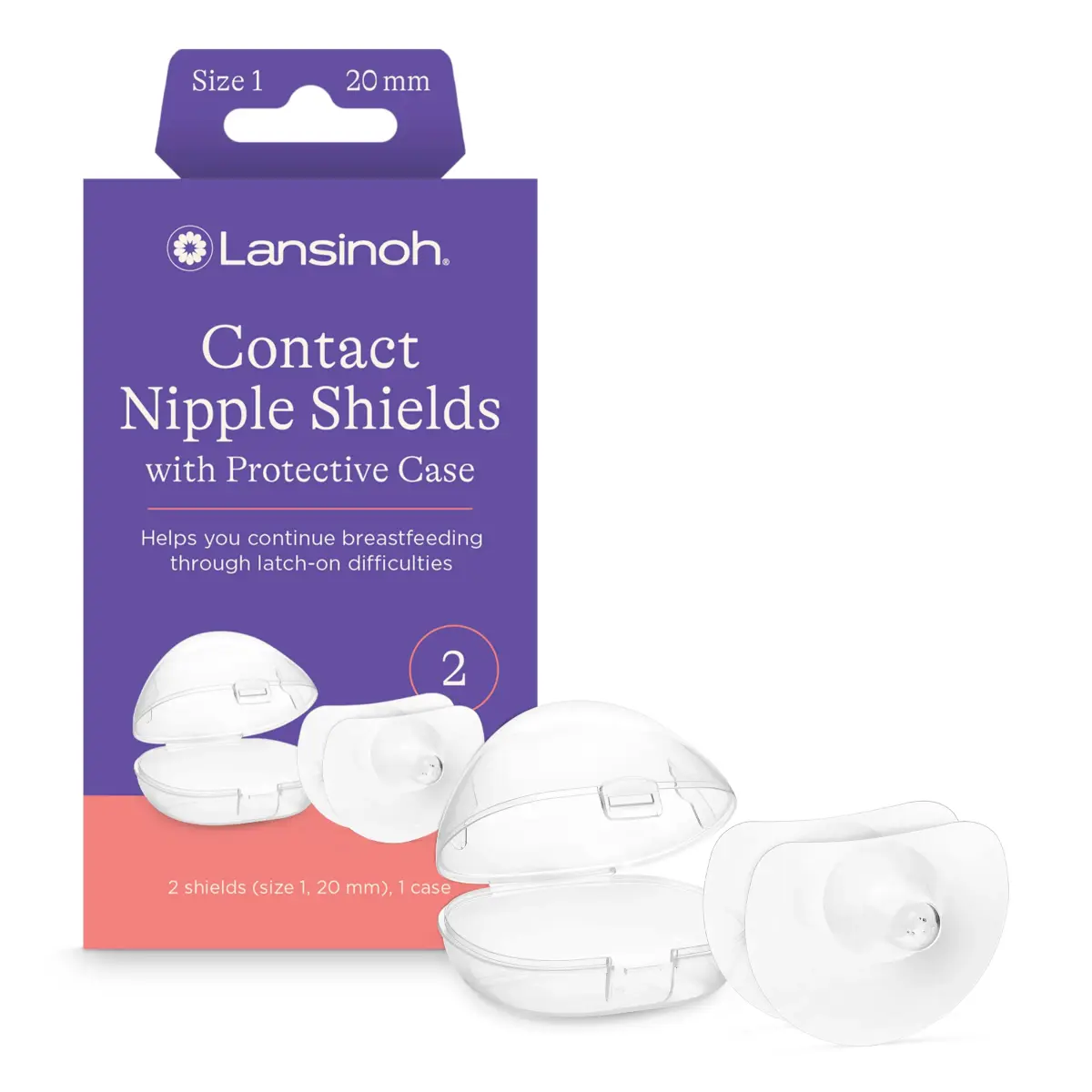 Lansinoh Contact Nipple Shields for Nursing Mothers, 20mm (0.79 inch) | Ultra-Thin Silicone for Latch-On Support - main product image