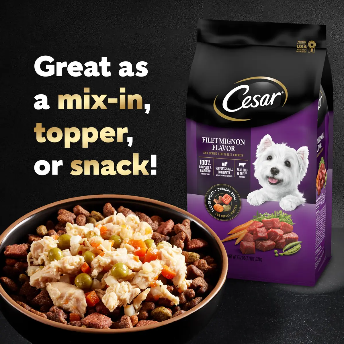 Cesar Simply Crafted Wet Dog Food Toppers, Chicken & Peas, 1.3 oz, 10 Count | Real Chicken & Veggies - view 9
