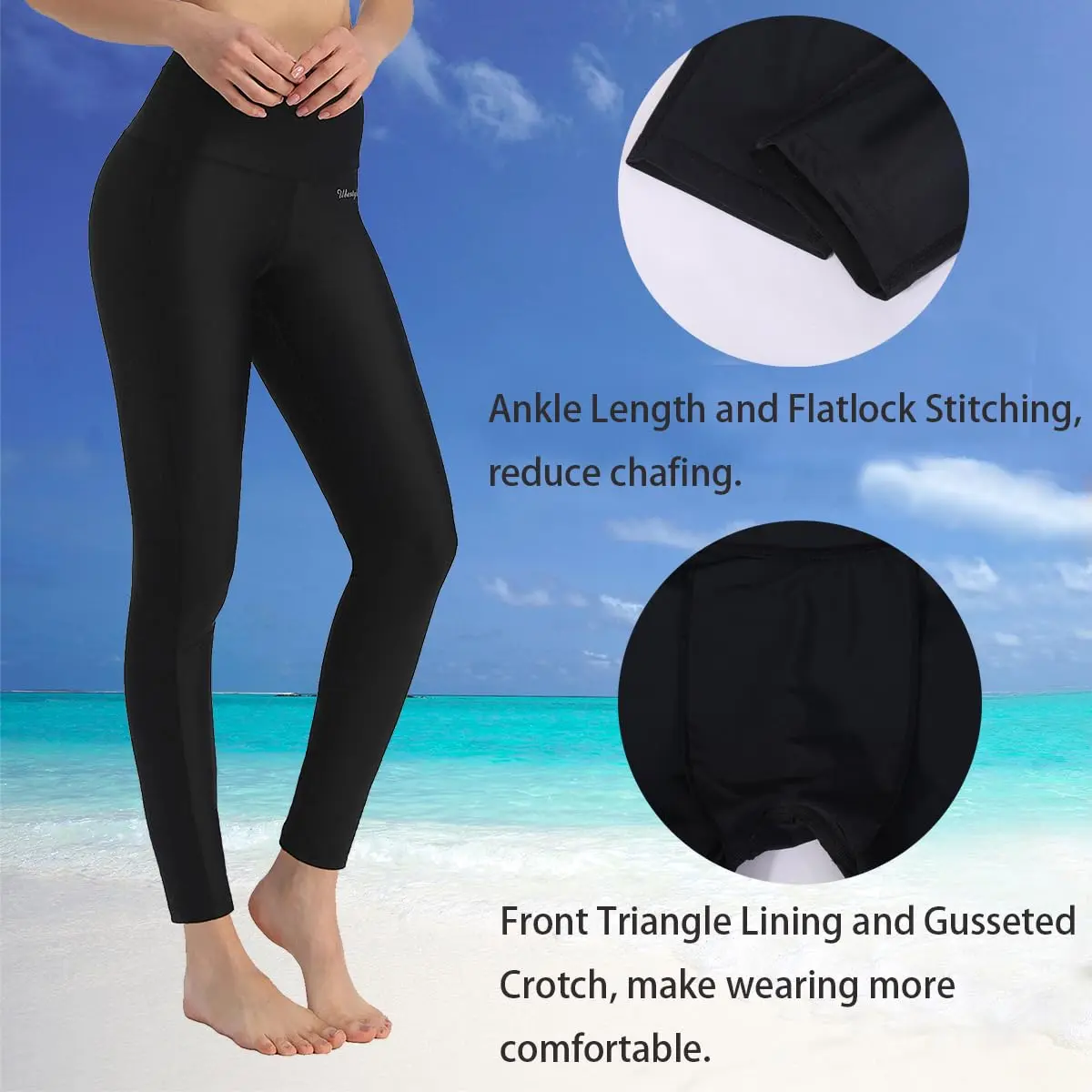 Ubestyle Women's Swim Pants UPF 50+ High Waist Rash Guard Leggings Black | Water Sports Support & Sun Protection - view 3