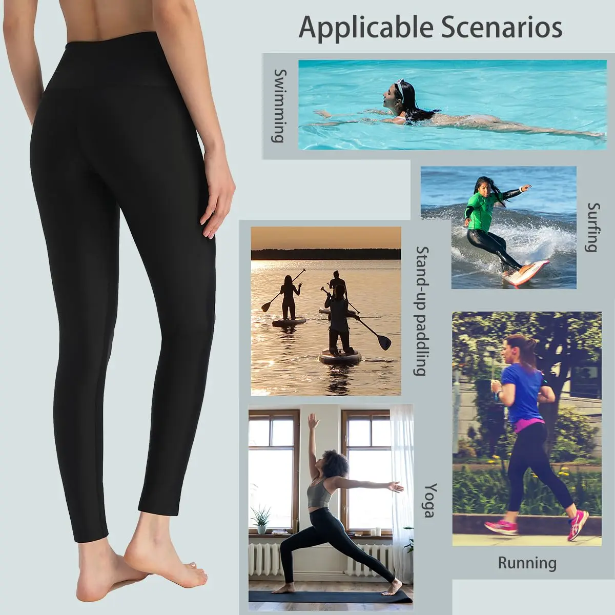 Ubestyle Women's Swim Pants UPF 50+ High Waist Rash Guard Leggings Black | Water Sports Support & Sun Protection - view 4