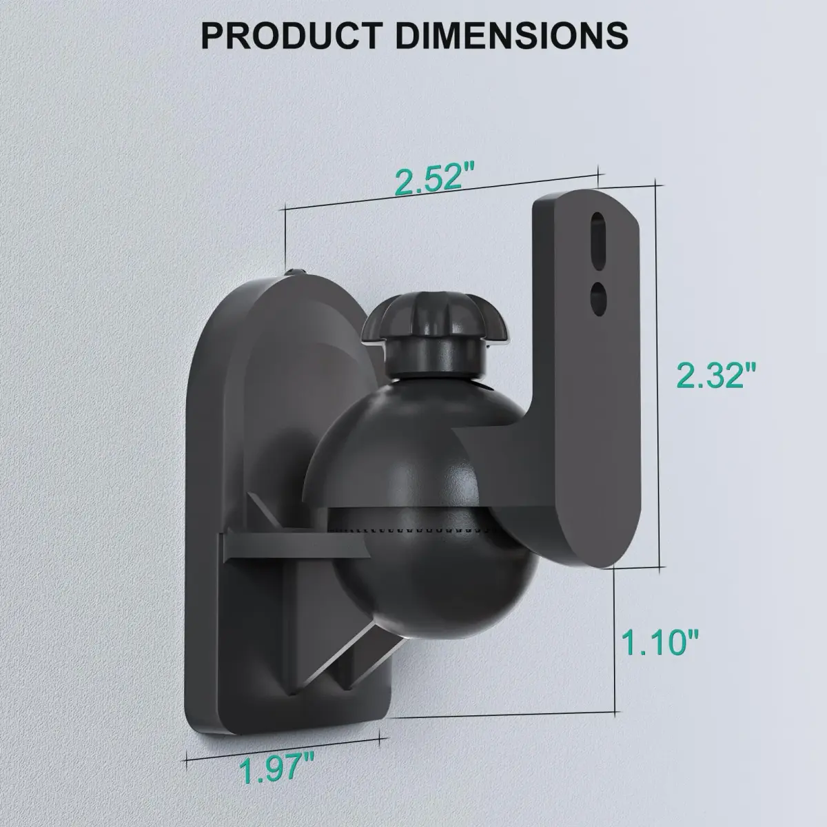 WALI Black 4 Pack Speaker Wall Mount Brackets | 3.5 kg (7.7 Lbs) Capacity, 70° Swivel, 20° Tilt - view 3