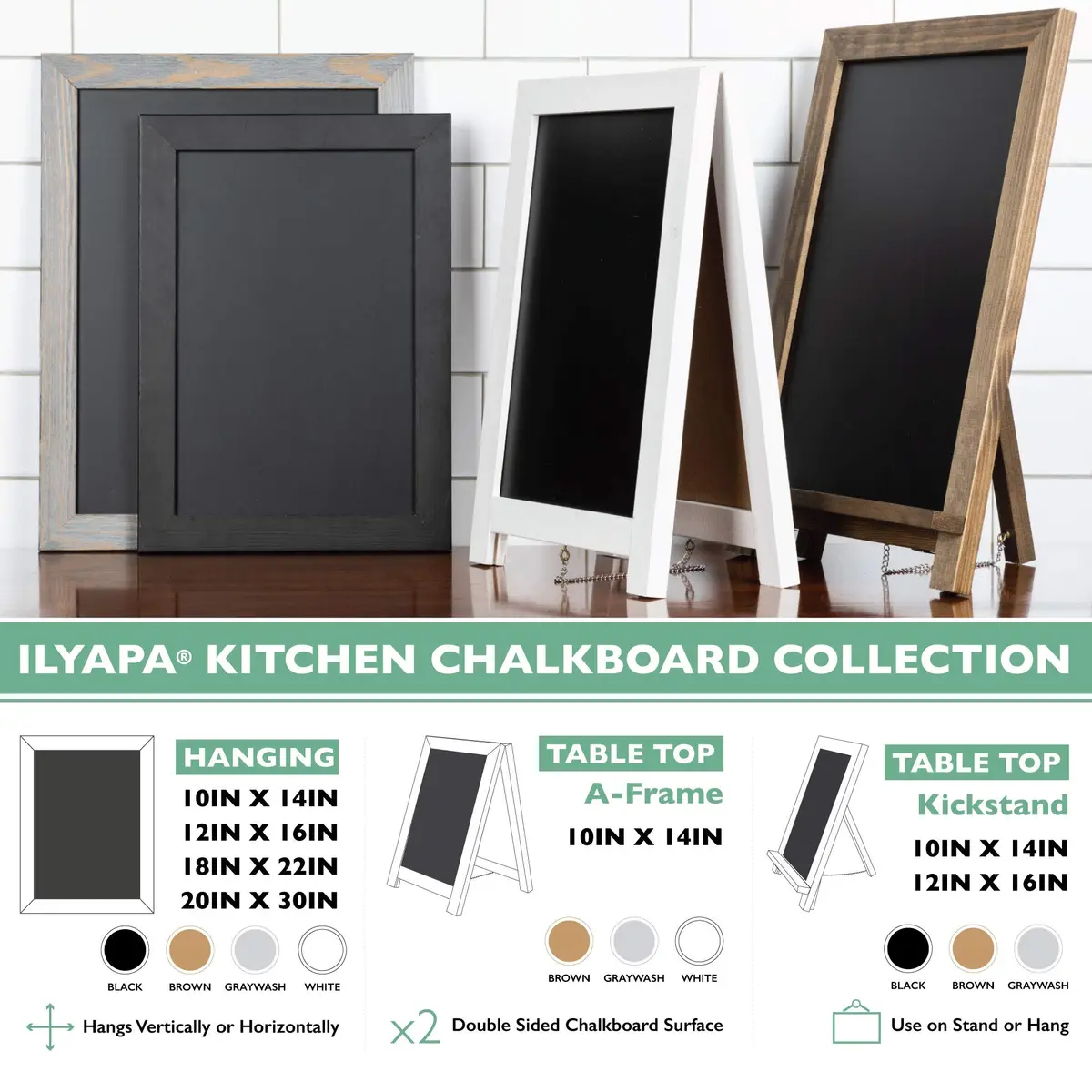 Ilyapa Framed Kitchen Chalkboard Sign, 12x16 Inch - White, Rustic Hanging | Magnetic Surface for Versatile Use - view 6