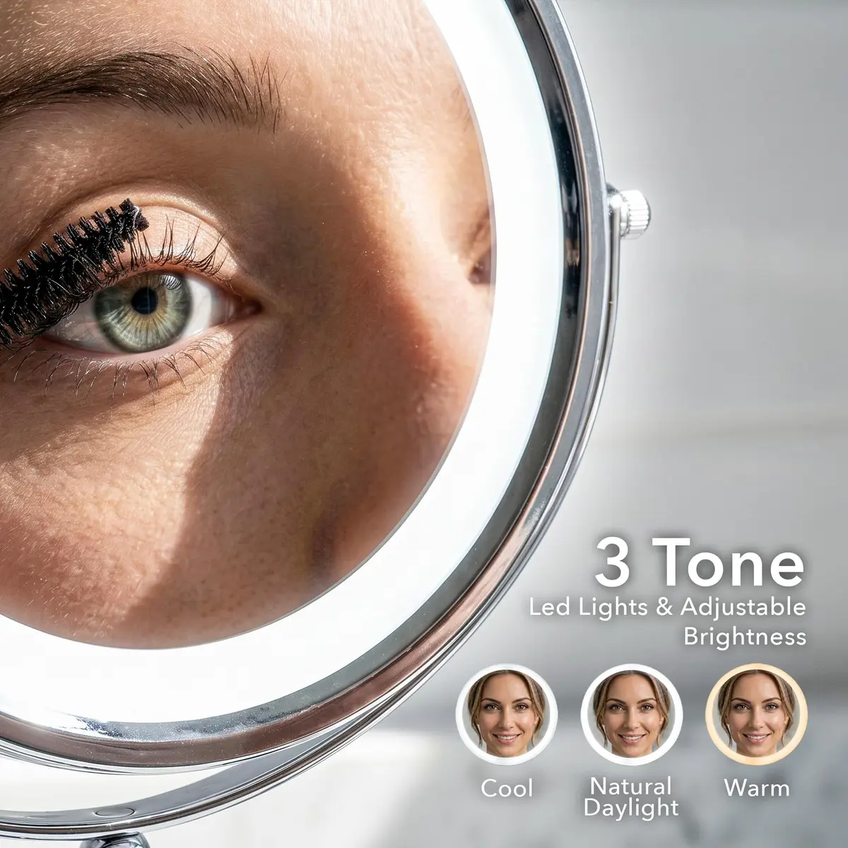 OVENTE 9'' Lighted Magnifying Makeup Mirror, Polished Chrome | 1x/5x Magnification, 360° Swivel, LED Lights - view 8