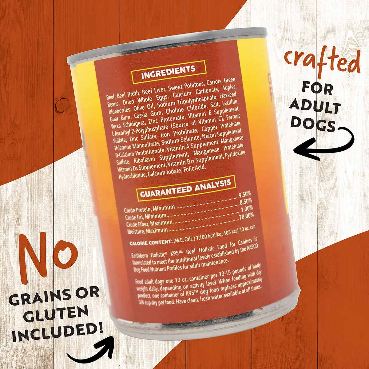 Earthborn Holistic K95 Beef Recipe Grain-Free Canned Dog Food 13 oz Can | 95% Real Beef, Grain-Free Nutrition - view 2