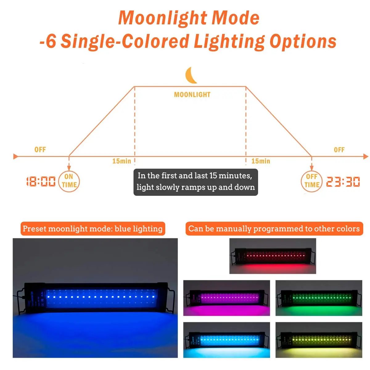 hygger 957 LED Aquarium Light 72W 18-24 Inch Black | Full Spectrum Dimmable Fish Tank Light with Timer - view 5