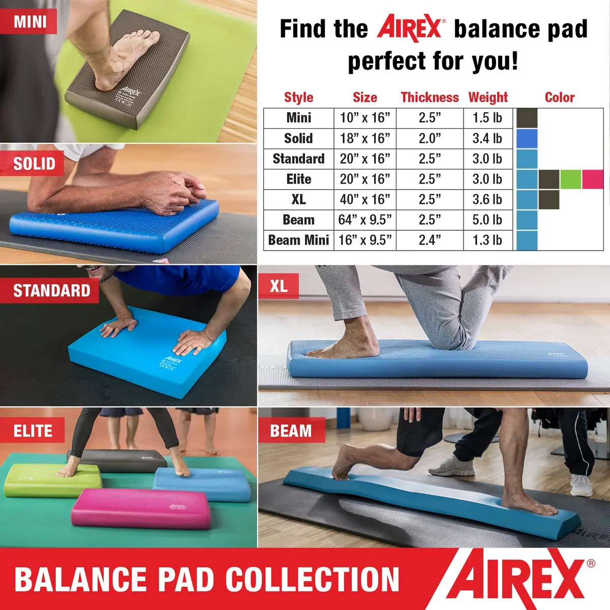 AIREX Balance Pad - Exercise Foam Pad for Balance, Mobility & Therapy, 16" x 20" x 2.5" | Elite Kiwi - view 3