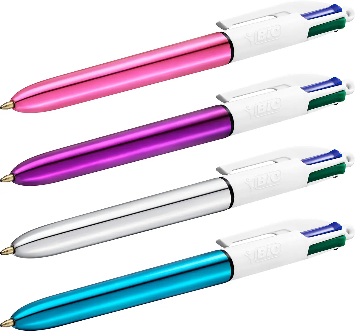 BIC 4 Colours Shine Ballpoint Pens - Box of 12 - Metallic Pink Body with 4 Ink Colours (Blue, Black, Red, Green) | Refillable, Precise, Vibrant - view 4
