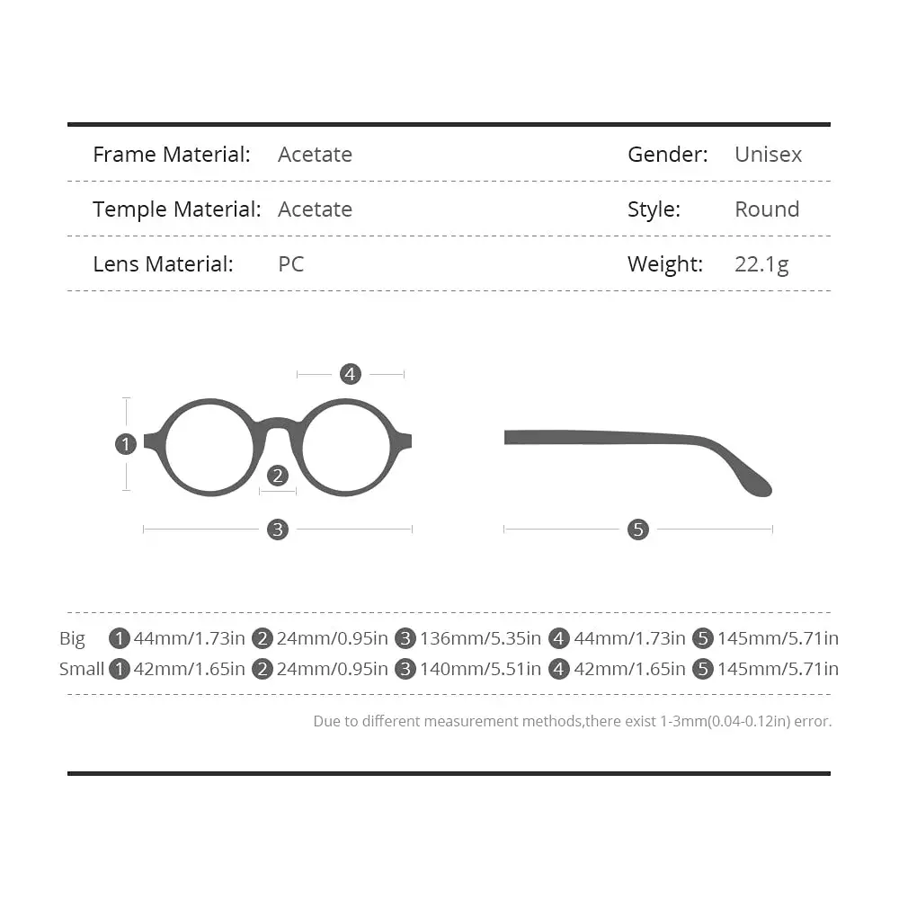 HEPIDEM Vintage Round Optical Glasses Frame 42mm Lens Width | Acetate Full Rim - view 3